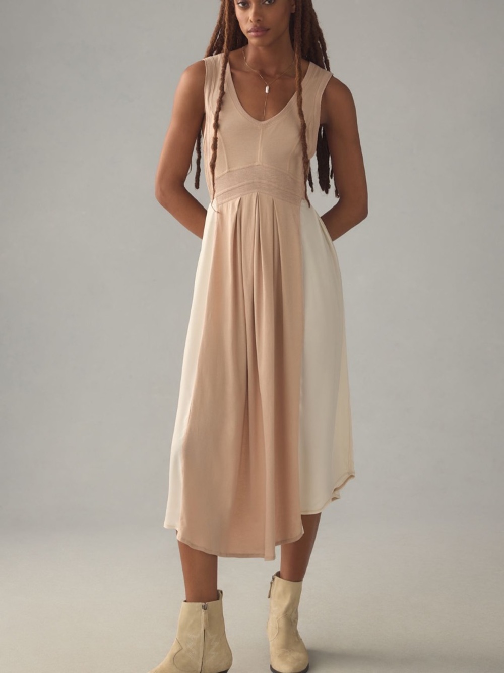 Anthropologie Daily Practice Keep Dancing Sleeveless Two-Tone Midi Dress